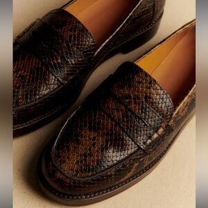Sezane Andrea Loafers Khaki Python Print - Size 38
